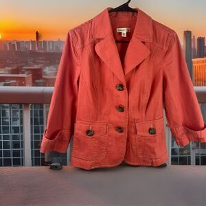 Colwater Creek Orange Light Cotton Jacket Size 10 3/4 Sleeve Buttons